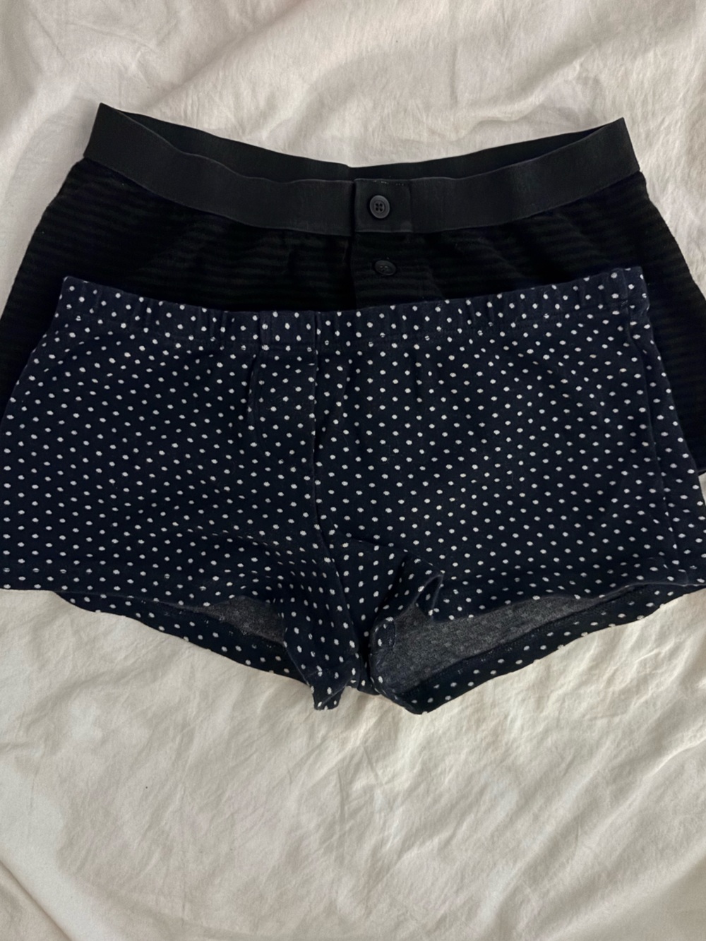 BUNDLE Brandy Melville Navy Polka Dot & Black Stripped Shorts Set